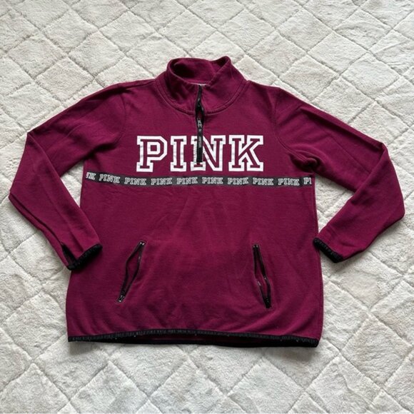 Victoria's Secret PINK | Berry Quarter Zip Crew Neck Pullover | Size Small - Picture 3 of 12